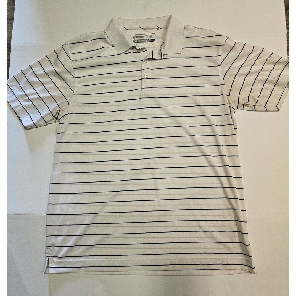 Cutter & Buck CB DryTec Men's XL White Black Stripe Golf Polo Shirt Performance